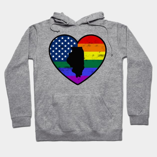 Illinois United States Gay Pride Flag Heart Hoodie by TextTees